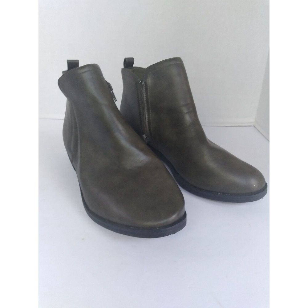 Classic Olive Green‎ Ankle Boots with Side Zip Casual Low Heel Booties